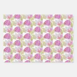 Mooie Aquarel Roze Bloemen Handgeschilderd Inpakpapier Vel