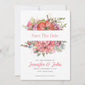 Mooie Aquarel Roze Rode Bloemen Save The Date (Voorkant)