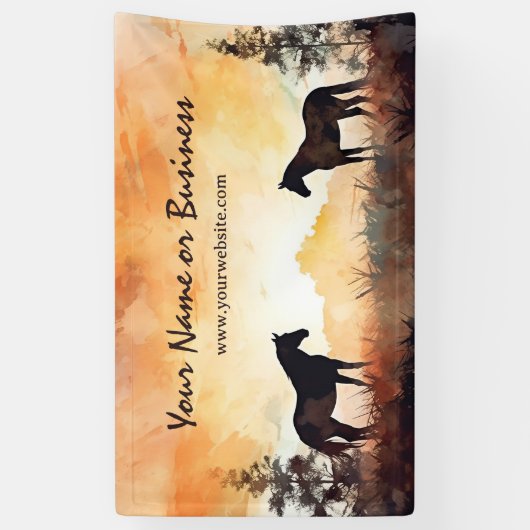 Mooie aquarel silhouet paarden in het veld spandoek (Verticaal)