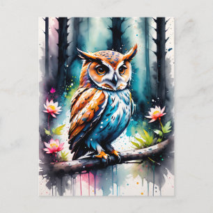 Mooie aquarel spat stijl uil briefkaart