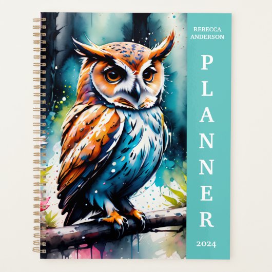 Mooie aquarel spat stijl uil planner (Voorkant)