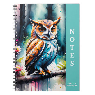 Mooie Aquarel Spat Stil Uil Notitieboek