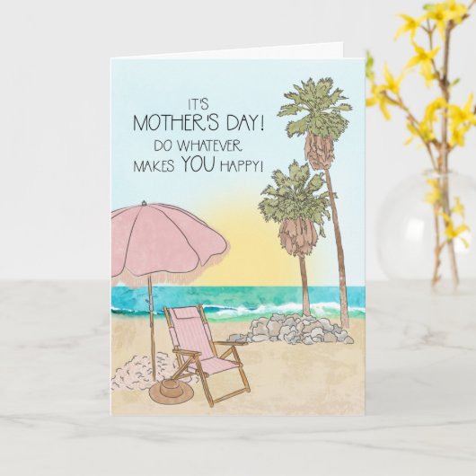 Mooie Aquarel Strand Gelukkige Moederdag Kaart (Gele Bloem)