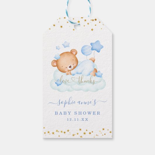 Mooie Aquarel Teddybeer Jongens Baby Shower Cadeaulabel (Achterkant)