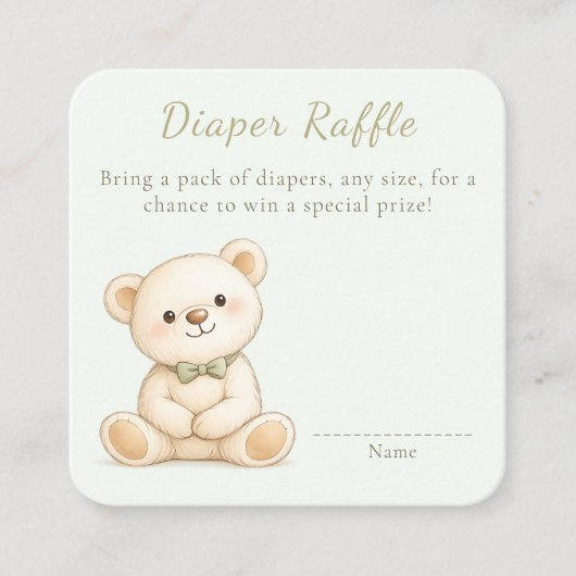 Mooie Aquarel Teddybeer Luier Raffle Informatiekaartje (Voorkant)