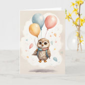 Mooie aquarel uil gele blauwe rode ballonnen blanc kaart (Gele Bloem)