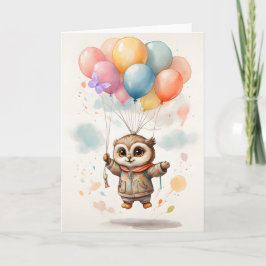 Mooie Aquarel Uil Kleurrijke Ballonnen Lege Kaart