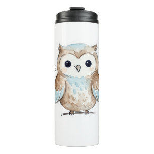 Mooie Aquarel Uil Thermos Reismok Thermosbeker