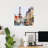 Mooie aquarel van reis naar Parijs Poster (Thuiskantoor)