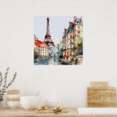 Mooie aquarel van reis naar Parijs Poster (Keuken)