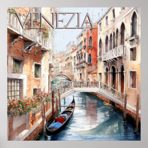Mooie Aquarel Venetië Kanaal Reizen Poster