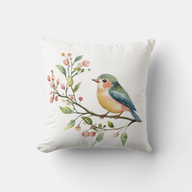 Mooie Aquarel Vogel Kussen (Voorkant)