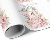 Mooie Aquarel Vogelhuisje Roze Bloemen   Cadeaupapier (Rol Hoek)