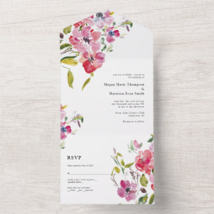 Mooie aquarel wilde bloemen bruiloftsontwerp all in one uitnodiging