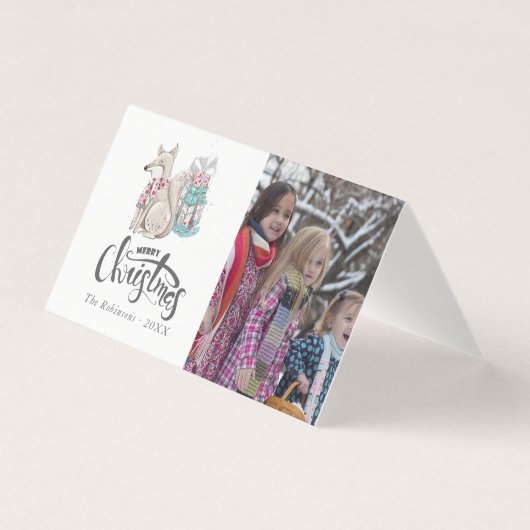 Mooie aquarel Winter Vos Kerst foto Kaart (Voorkant)