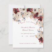 Mooie aquarel witte rozen  bordeauxrode klaprozen save the date (Voorkant)
