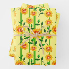 Mooie Aquarel Zonnebloemen Bladeren Stelen Cadeau Inpakpapier Vel