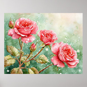 Mooie aquarelschildering van rode rozen poster