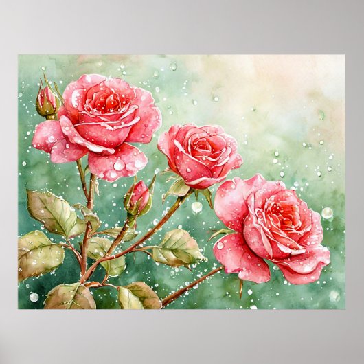 Mooie aquarelschildering van rode rozen poster (Voorkant)