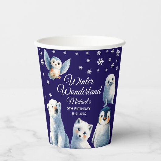 Mooie Arctic Animals Blue Winter Kinderen Verjaard Papieren Bekers (Voorkant)