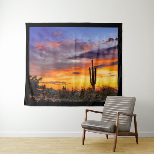 Mooie Arizona Sunset Saguaro en Cholla Cactus Wandkleed (In Situ (horizontaal))