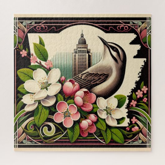 Mooie Arkansas staat bloem en vogel Legpuzzel (Verticaal)