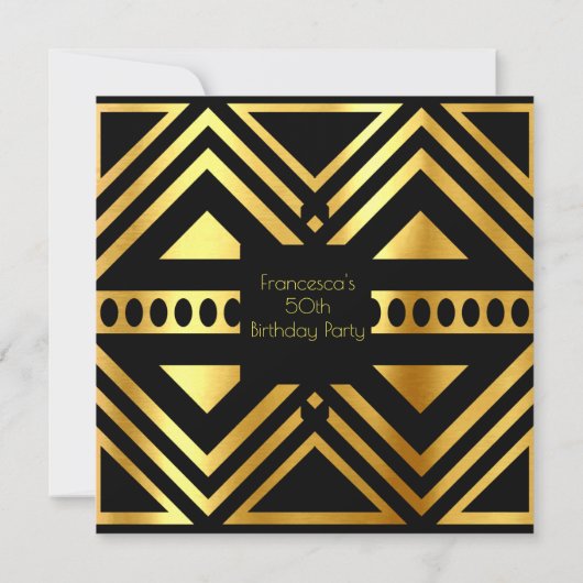 Mooie Art Deco 50th Birthday Party Gold Black Kaart (Achterkant)