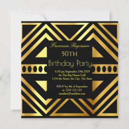 Mooie Art Deco 50th Birthday Party Gold Black Kaart
