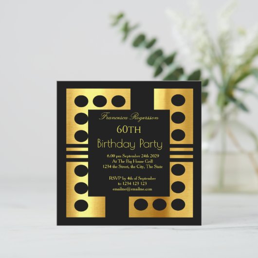 Mooie Art Deco 60th Birthday Party Gold Black Kaart (Staand voorkant)