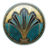 Mooie Art Deco Abstract Bloemen Turquoise Goud Keramische Knop (Voorkant)