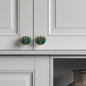 Mooie Art Deco Abstract Bloemen Turquoise Goud Keramische Knop