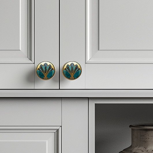 Mooie Art Deco Abstract Bloemen Turquoise Goud Keramische Knop