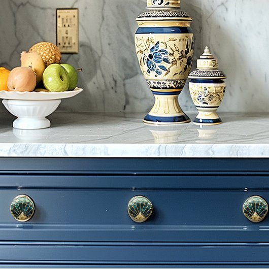 Mooie Art Deco Blauwe Gouden Turquoise Pauw Keramische Knop