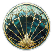 Mooie Art Deco Blauwe Gouden Turquoise Pauw Keramische Knop (Voorkant)