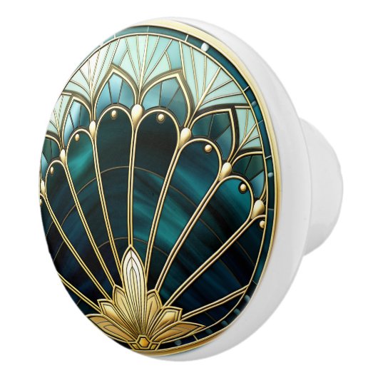 Mooie Art Deco Blauwe Gouden Turquoise Pauw Keramische Knop (Rechts)