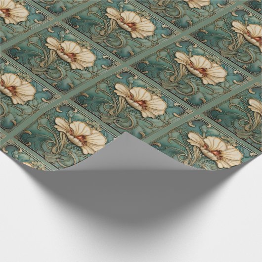 Mooie Art Deco bloem in groen wit en goud Cadeaupapier (Hoek)