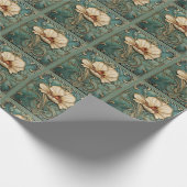 Mooie Art Deco Bloemen in Groen Wit en goud Cadeaupapier (Hoek)