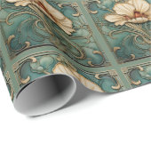 Mooie Art Deco Bloemen in Groen Wit en goud Cadeaupapier (Rol Hoek)