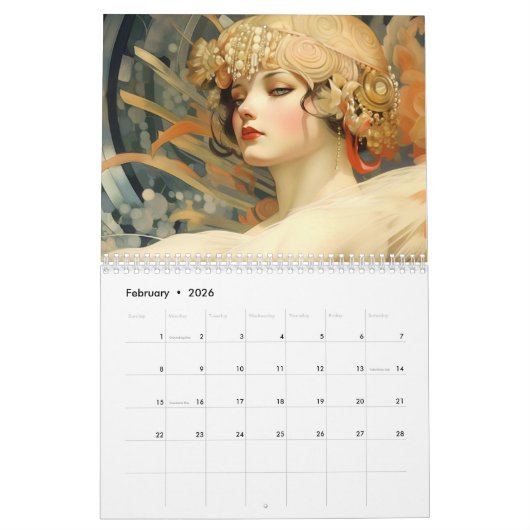 Mooie Art Deco brullende jaren 20 Kalender (Feb 2026)