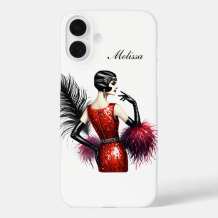Mooie Art Deco dame voeg uw naam toe iPhone 16 Plus Hoesje