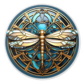 Mooie Art Deco Dragonfly Pareltjes Turquoise Gold Keramische Knop (Voorkant)