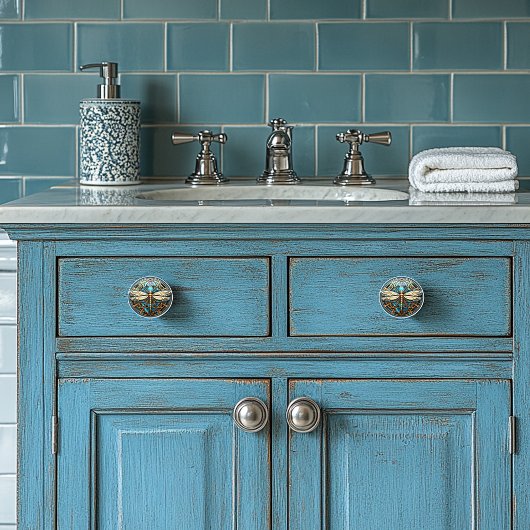 Mooie Art Deco Dragonfly Pareltjes Turquoise Gold Keramische Knop