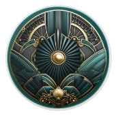 Mooie Art Deco Elegant Goud Turquoise Groen Keramische Knop (Voorkant)