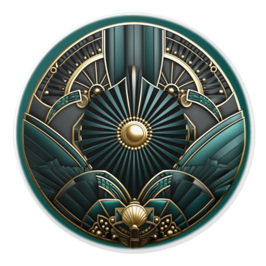 Mooie Art Deco Elegant Goud Turquoise Groen Keramische Knop (Voorkant)