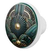 Mooie Art Deco Elegant Goud Turquoise Groen Keramische Knop (Rechts)