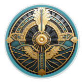 Mooie Art Deco Elegant Goud Turquoise Keramische Knop (Voorkant)