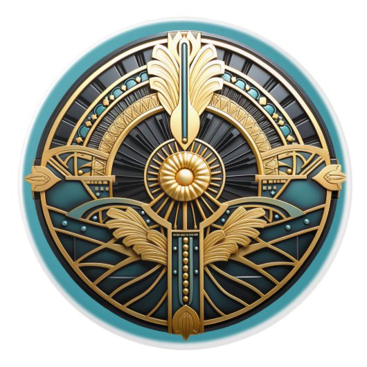 Mooie Art Deco Elegant Goud Turquoise Keramische Knop (Voorkant)