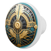 Mooie Art Deco Elegant Goud Turquoise Keramische Knop (Rechts)