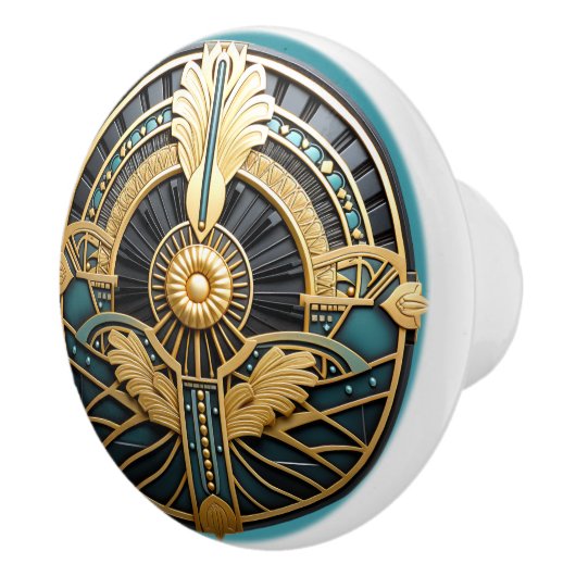 Mooie Art Deco Elegant Goud Turquoise Keramische Knop (Rechts)