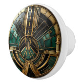 Mooie Art Deco Elegant Goud Turquoise Keramische Knop (Rechts)